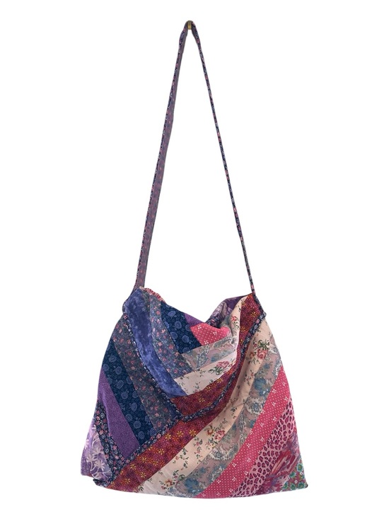 Vintage Handbags - Vintage Handmade Purple and Pink Quilted Patchwork Crossbody Bag